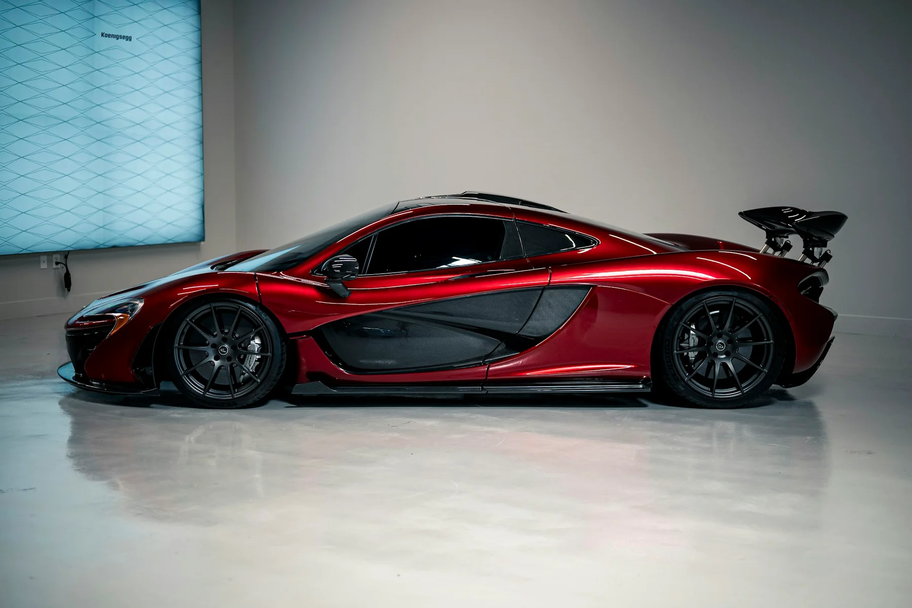 Red McLaren P1 with carbon-fiber bodywork and rear wing